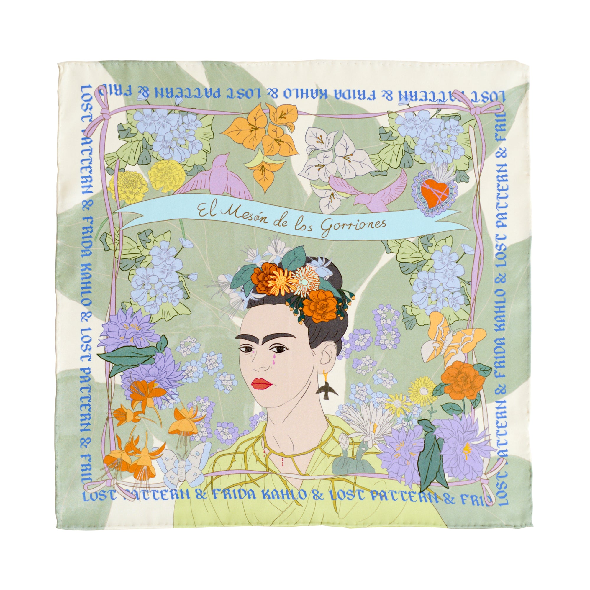 "Los Amores de Frida" Silk Pocket Square - Pastel - Pastel - LOST PATTERN Silk Pocket Square